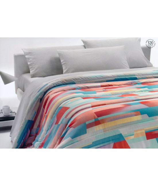 Trapunta in fibra anallergica di poliestere letto singolo stampa geometrica sfumata all over: easy : Colore prodotto - Multicolor, Tessuto - Poliestere