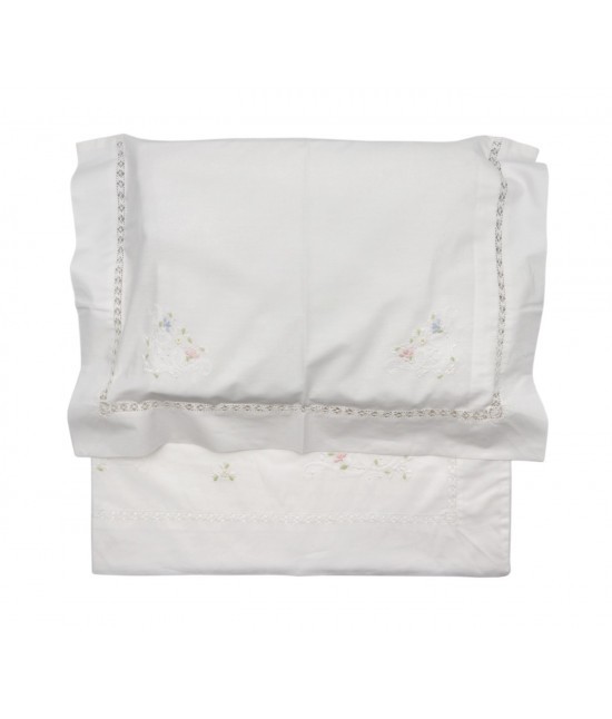 Elite - Completo lenzuola per culla porta enfant ricamato motivo floreale e gigliuccio: px808
