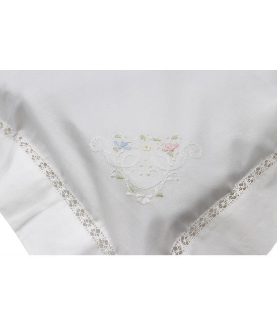 Completo lenzuola per culla porta enfant ricamato motivo floreale e gigliuccio: px808