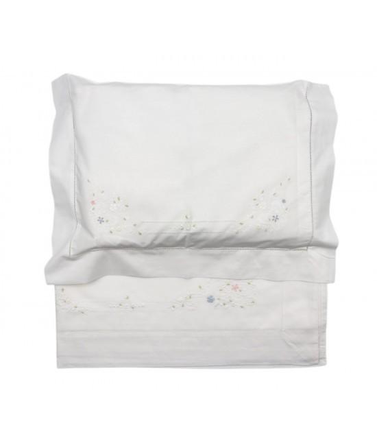 Elite - Completo lenzuola per culla porta enfant ricamato motivo floreale e gigliuccio: px1221