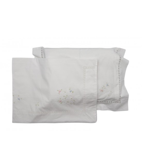 Completo lenzuola per culla porta enfant ricamato motivo floreale e gigliuccio: px808 : Misura - Culla, Tessuto - Cotone