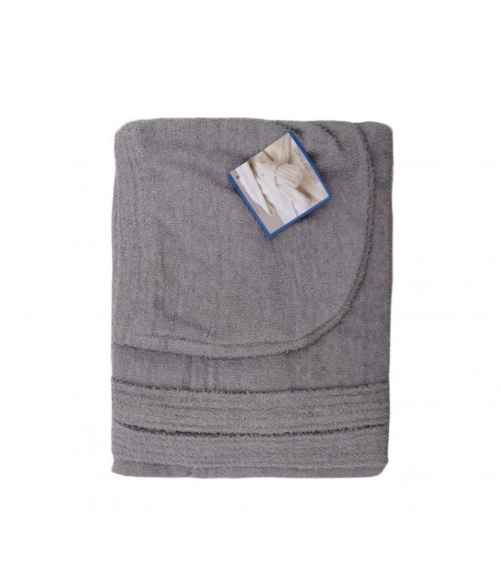 Pompea - Accappatoio tinta unita in morbida e assorbente spugna con cappuccio e tasche 380 gr/mq grigio: pompea