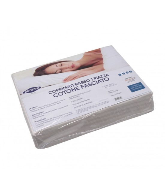 Coprimaterasso una piazza tinta unita disegno a fasce in puro cotone con elastico perimetrale: pompea fasciato : Colore prodotto - Bianco, Misura - Singolo, Tessuto - Cotone