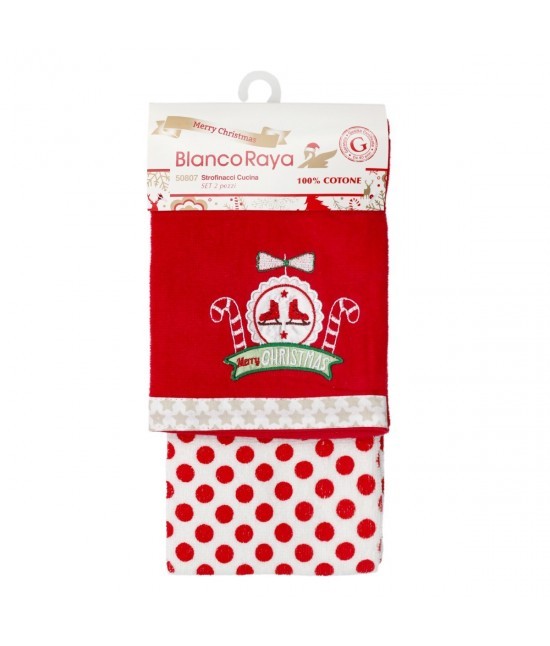 Blanco raya - Set strofinacci da cucina natalizi in spugna di puro cotone: 50807-pattini