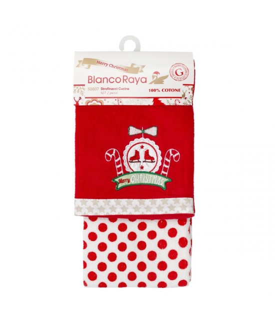 Set strofinacci da cucina natalizi in spugna di puro cotone: 50807-pattini : Misura - Set 2 pz, Tessuto - Cotone