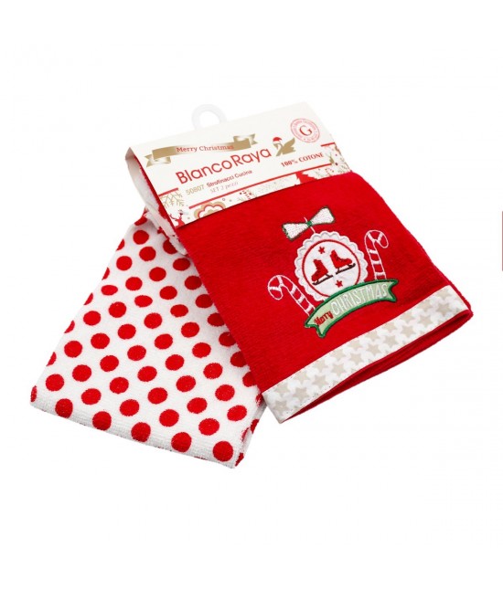 Set strofinacci da cucina natalizi in spugna di puro cotone: 50807-pattini : Misura - Set 2 pz, Tessuto - Cotone