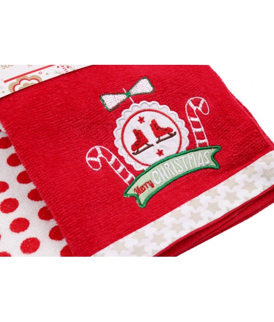 Set strofinacci da cucina natalizi in spugna di puro cotone: 50807-pattini : Misura - Set 2 pz, Tessuto - Cotone