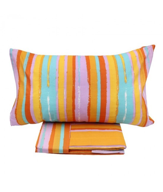 HERMET - Completo letto matrimoniale due posti maxi con stampa righe irregolari multicolor: capri a797