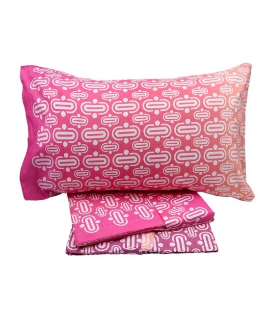 HERMET - Completo letto matrimoniale due posti maxi con stampa geometrica su fondo sfumato rosa: carnival a805