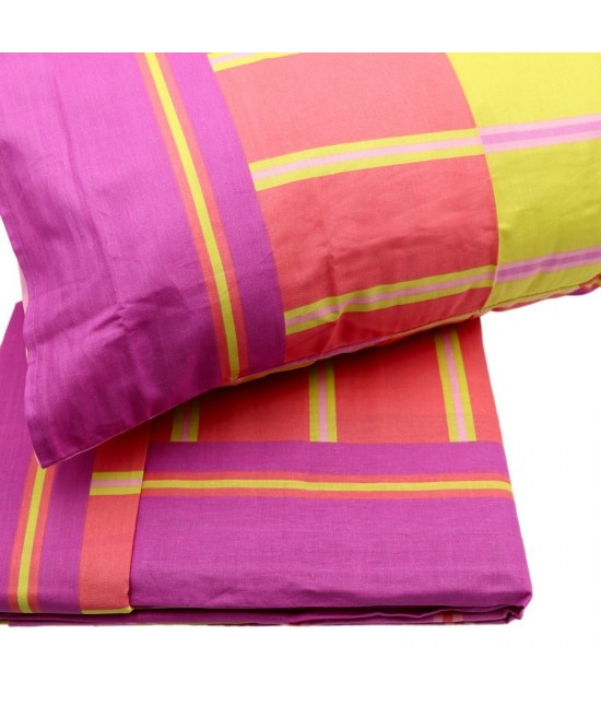 Completo letto matrimoniale due posti maxi con stampa multirighe fucsia: elba a835