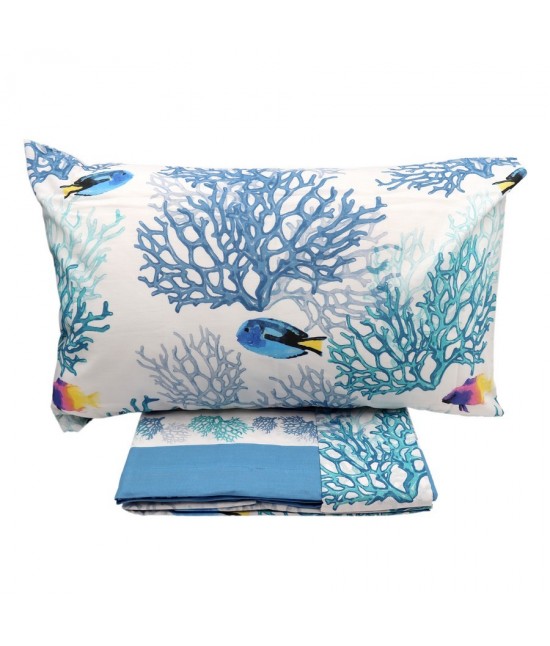 Completo letto matrimoniale due posti maxi con stampa marina acquerellata azzurro: malibu a924