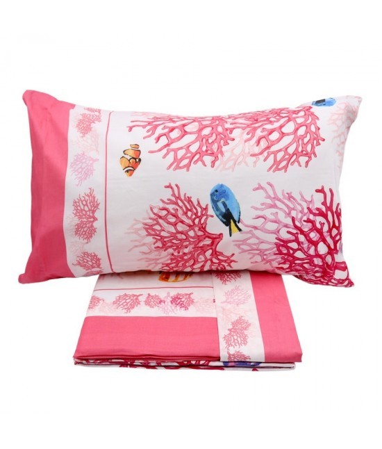 HERMET - Completo letto matrimoniale due posti maxi con stampa marina acquerellata rosa: malibu a928