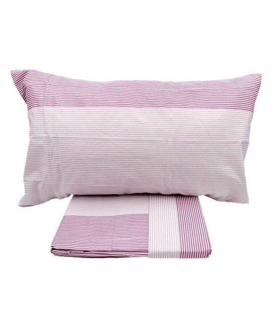 HERMET - Completo letto matrimoniale due posti maxi con stampa geometrica micro righe bicolor lilla: rows a985