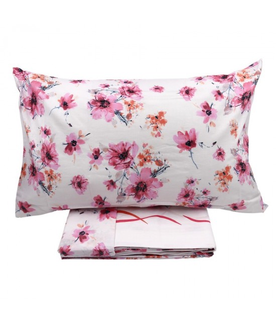 Completo letto matrimoniale due posti maxi con stampa fantasia floreale acquerellata rosa: adel a775 : Colore prodotto - Rosa, Misura - Matrimoniale, Tessuto - Cotone