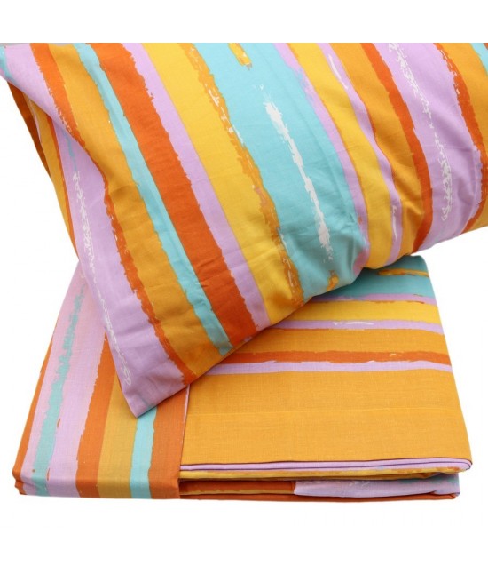 Completo letto matrimoniale due posti maxi con stampa righe irregolari multicolor: capri a797 : Misura - Matrimoniale, Tessuto - Cotone