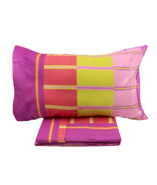 Completo letto matrimoniale due posti maxi con stampa multirighe fucsia: elba a835 : Colore prodotto - Fuxia, Misura - Matrimoniale, Tessuto - Cotone