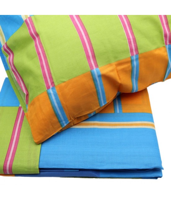 Completo letto matrimoniale due posti maxi con stampa multirighe: elba a839 : Colore prodotto - Multicolor, Misura - Matrimoniale, Tessuto - Cotone