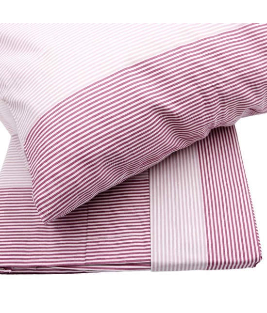 Completo letto matrimoniale due posti maxi con stampa geometrica micro righe bicolor lilla: rows a985 : Colore prodotto - Lilla, Misura - Matrimoniale, Tessuto - Cotone