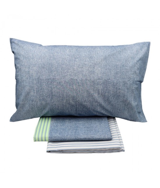 Completo letto matrimoniale due posti in puro cotone stampato effetto jeans denim: confident 200