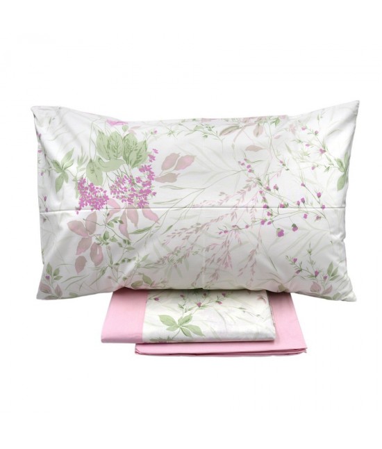 Completo letto matrimoniale due posti in puro cotone con stampa floreale rosa: sensitive 118