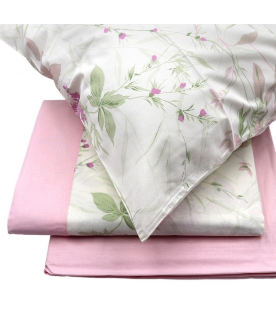 Completo letto matrimoniale due posti in puro cotone con stampa floreale rosa: sensitive 118