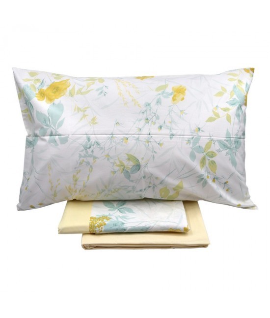Gabel - Completo letto matrimoniale due posti in puro cotone con stampa floreale giallo: sensitive 410