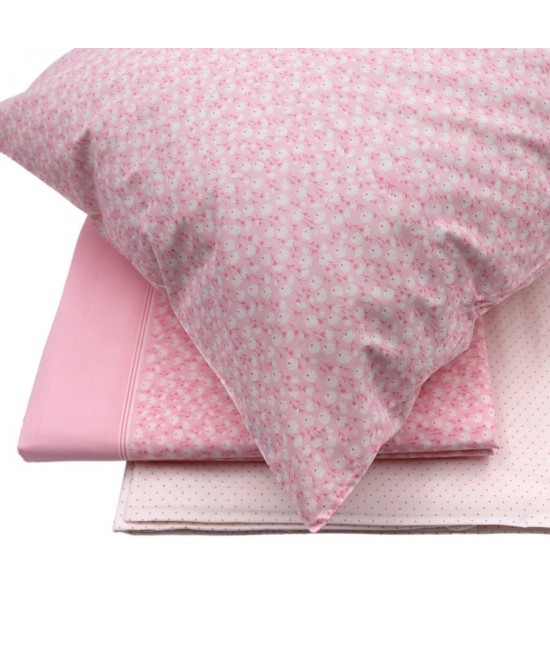 Completo letto matrimoniale due posti in puro cotone con stampa fiorellini all over rosa chiaro: attractive 101 : Colore prodotto - Rosa, Misura - Matrimoniale
