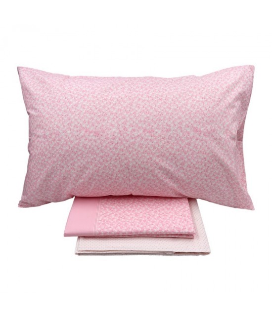 Completo letto matrimoniale due posti in puro cotone con stampa fiorellini all over rosa chiaro: attractive 101 : Colore prodotto - Rosa, Misura - Matrimoniale