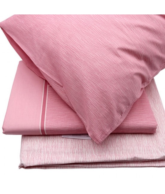 Completo letto matrimoniale due posti in puro cotone con stampa righe all over colore peonia: celebration 102 : Colore prodotto - Rosa, Misura - Matrimoniale
