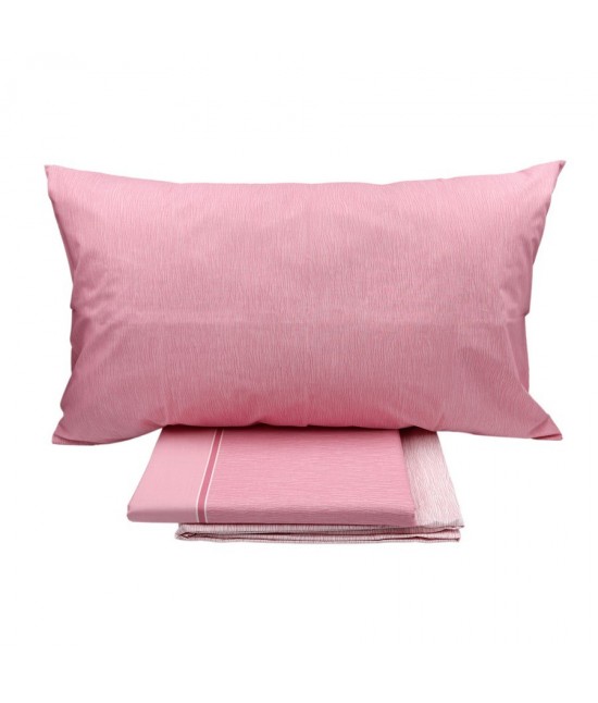 Completo letto matrimoniale due posti in puro cotone con stampa righe all over colore peonia: celebration 102 : Colore prodotto - Rosa, Misura - Matrimoniale