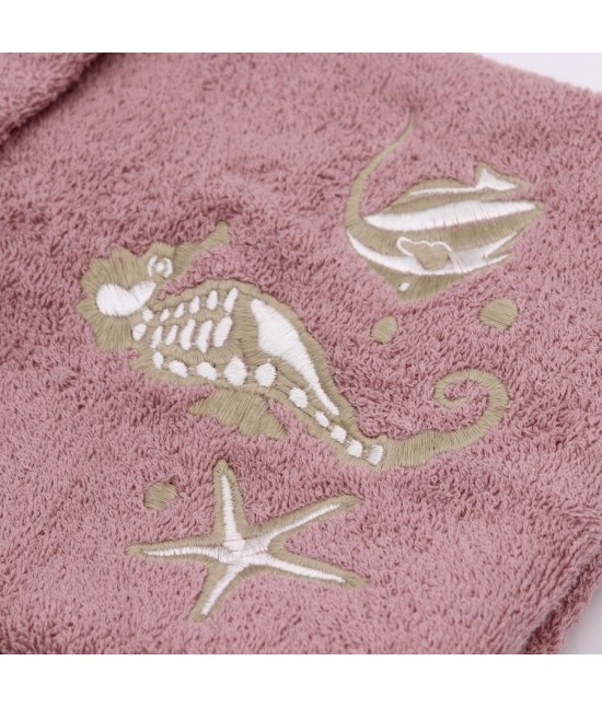 Completo bagno set 1+1 viso e ospite in spugna di puro cotone con ricamo cavalluccio marino: cavalluccio : Colore prodotto - Rosa, Misura - Set asc 1+1, Tessuto - Cotone