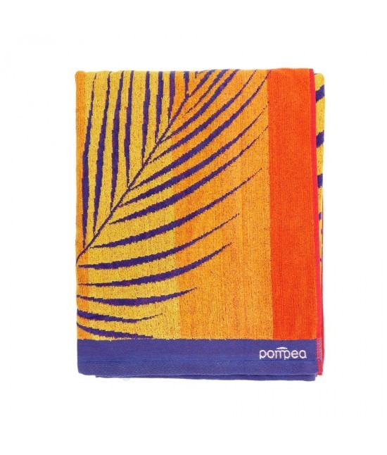Pompea - Telo mare pompea in spugna di puro cotone motivo righe multicolor disegno palme: pompea palme