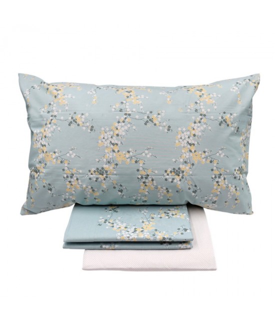 Completo letto matrimoniale due posti in puro cotone 58 fili stampa delicato motivo floreale acqua: nami 237