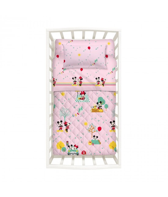 Coppia lenzuola in cotone per culla/lettino bambini fantasia stampata disney minnie&mickey: minnie amici : Colore prodotto - Rosa, Misura - Lettino, Tessuto - Cotone