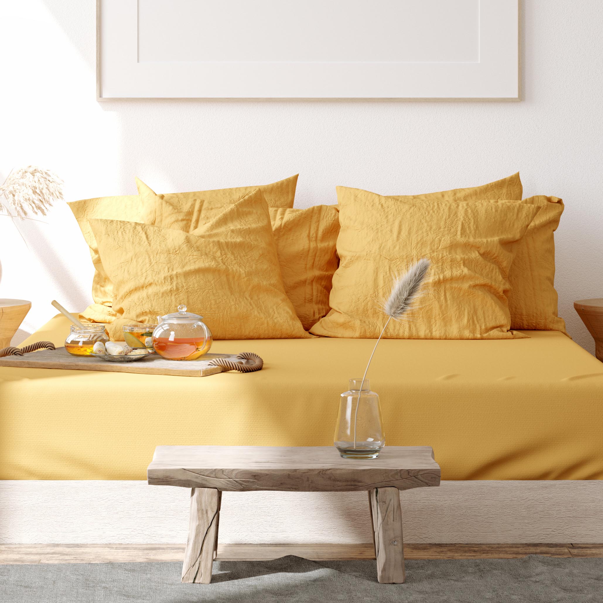 Mock up frame, wall in home interior background, Bohemian bedroo